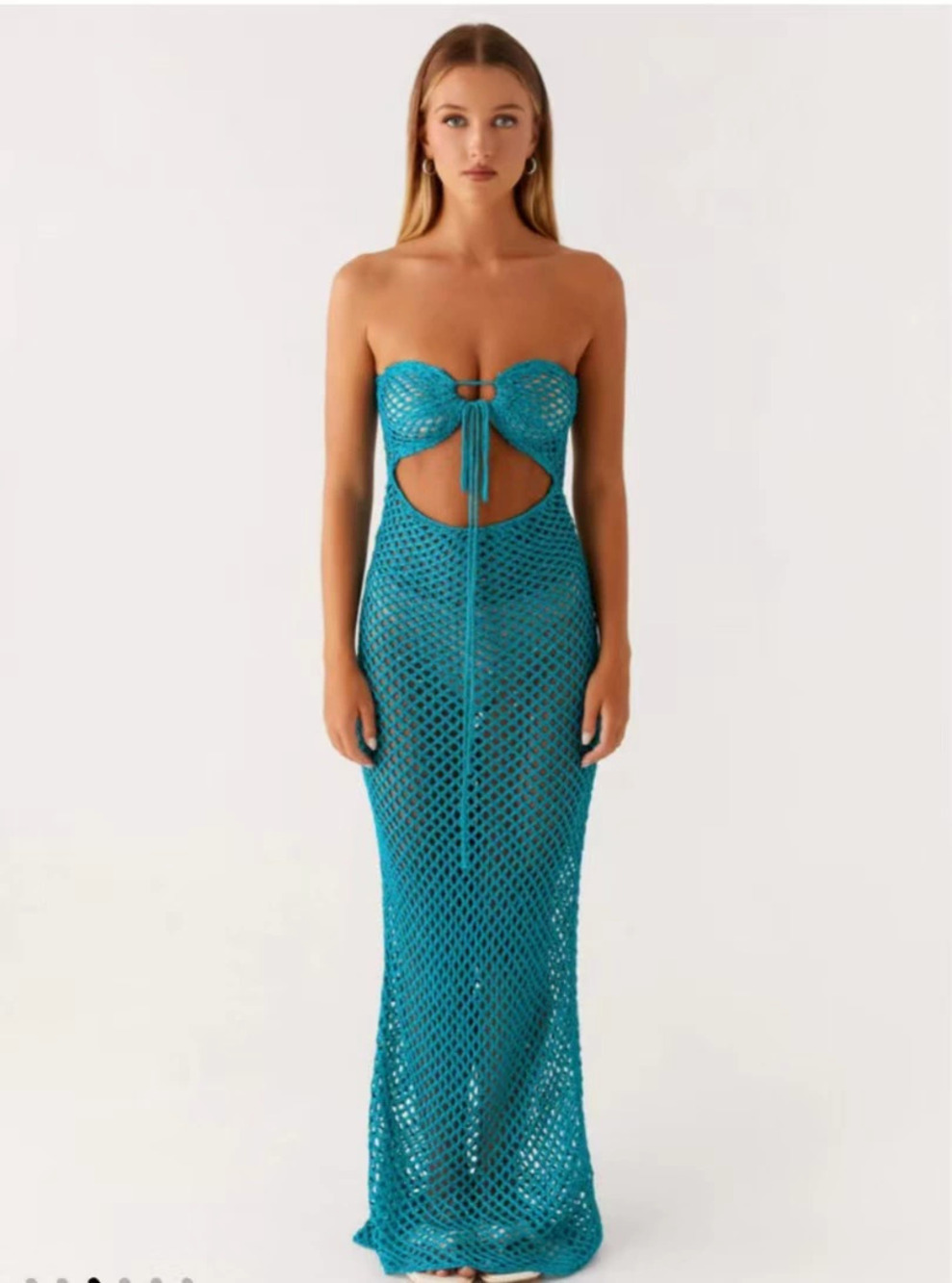 ZARA Sexy Crochet Hollow Out Backless Long Knit Beach Dress Cover Up